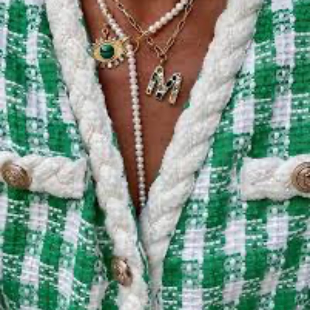 Tuckernuck Green and White Tweed Braided-Trim Blazer - Picture 2 of 8